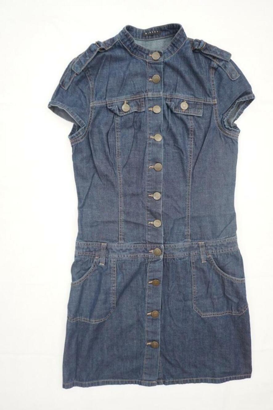 SISLEY BENETTON USED M/160CM BLUE DENIM COLLARED/BUTTON UP LOW WAIST JEANS DRESS